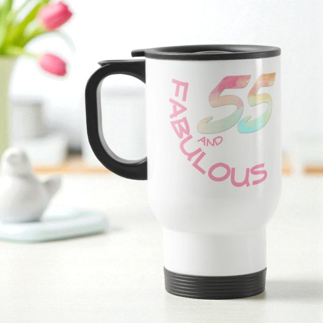 55 och Fabulous Birthday Pastel Rainbow Text Resemugg (Same design on both sides of handle)