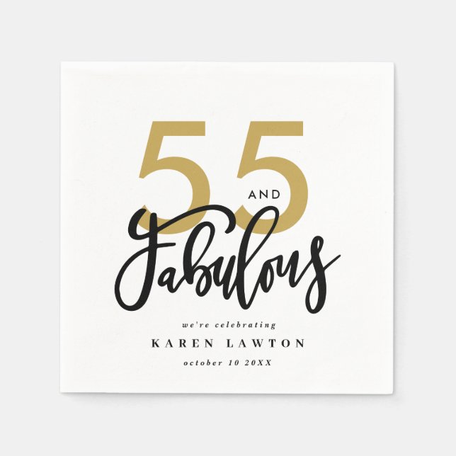 55 och fantastiska servetter av guld födelsedagsfe (Framsidan)