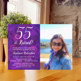 55 och Pensionerad Elegant Lila Födelsedag Pension Inbjudningar