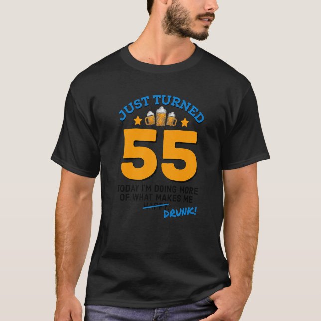 55 öldrickande vid 55:e födelsedagstidningen Drunk T Shirt (Framsida)
