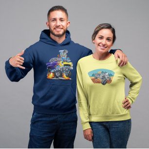 55 Rolig Bil Flammande Drag Track Odjur Hoodie