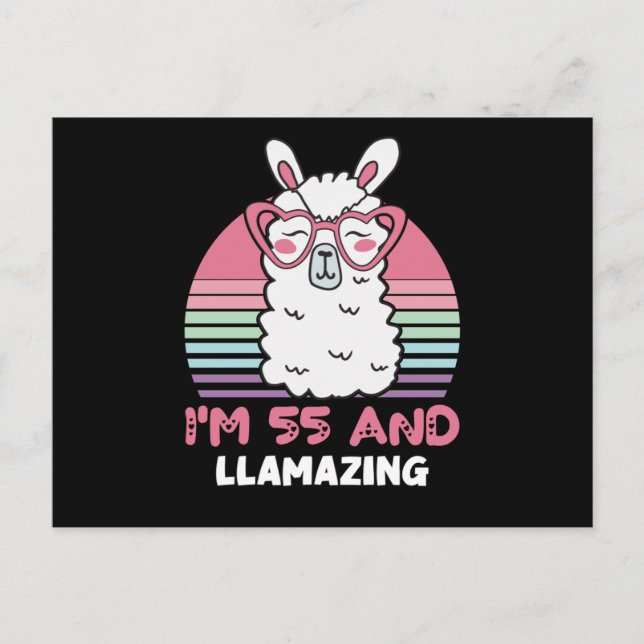 55 Year Old Bday Llamazing 55th Birthday Llama Vykort (Framsida)