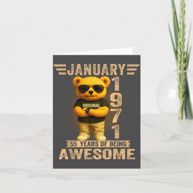 55 Year Old January 1971 Teddy Bear 55th Birthday  Kort (Framsida)