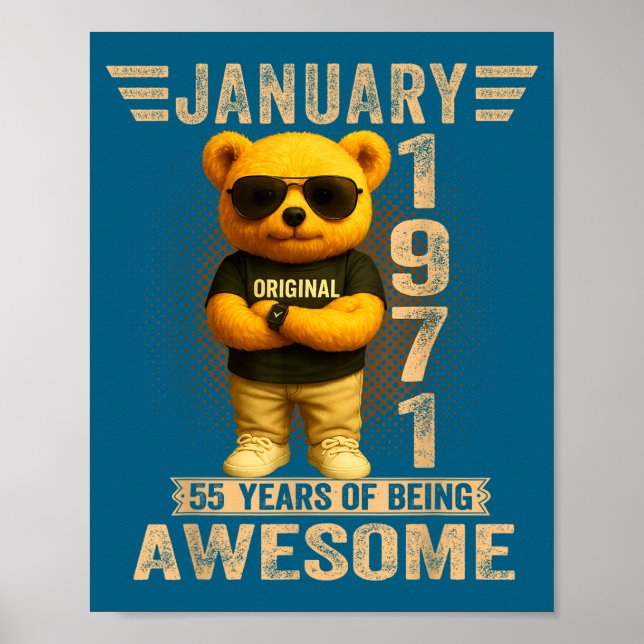 55 Year Old January 1971 Teddy Bear 55th Birthday  Poster (Framsidan)