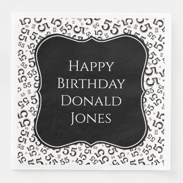 55th Birthday Black/White Bracket Number Pattern Pappersservett (Framsida)