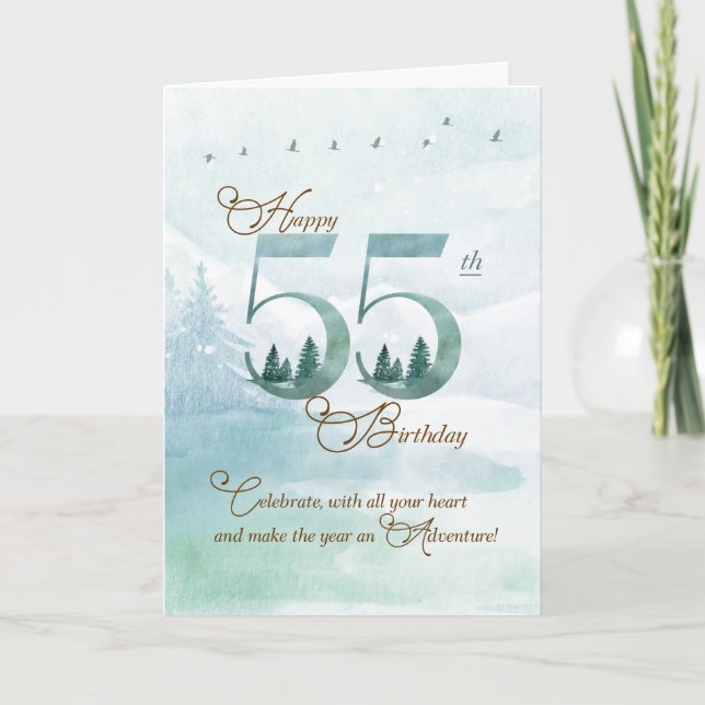 55th Birthday Evergreen Pines and Deer Nature Kort (Framsida)