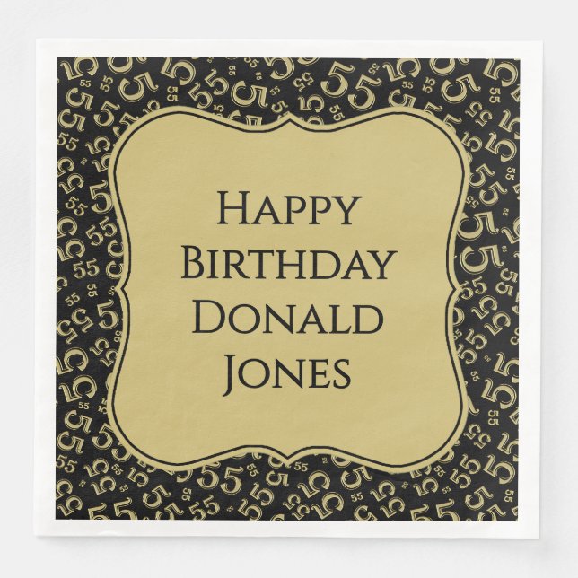 55th Birthday Gold/Black Bracket Number Pattern Pappersservett (Framsida)