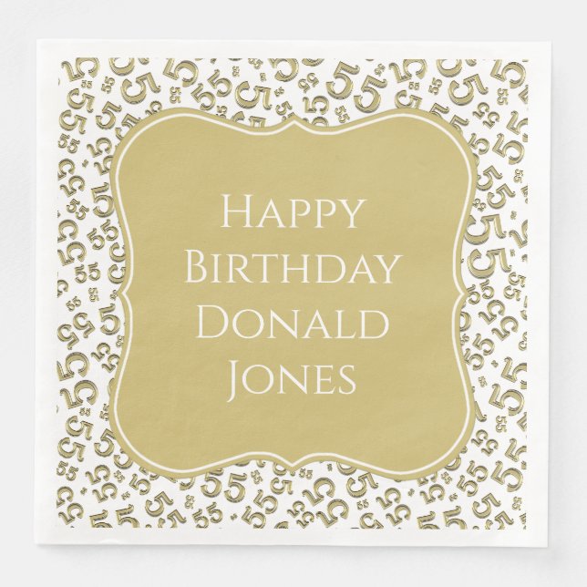 55th Birthday Gold/White Bracket Number Pattern Pappersservett (Framsida)