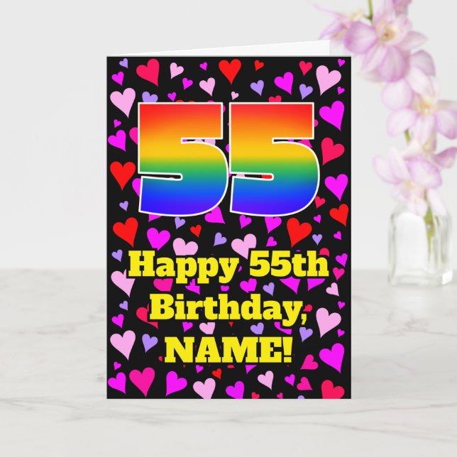 55th Birthday: Loving Hearts Pattern, Rainbow # 55 Kort (Orkide)