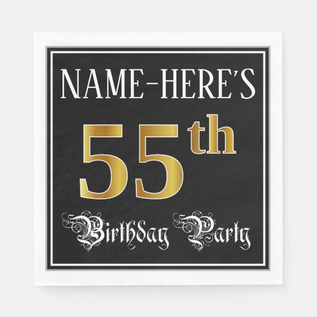 55th Birthday Party — Fancy Script, Faux Gold Look Pappersservett (Framsidan)