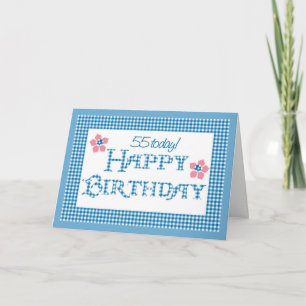 55th Födelsedag mönster för blåttkontrollGingham Kort