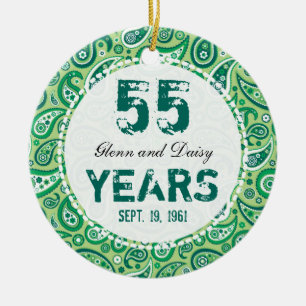 55th SmaragdbröllopsdagPaisley Monogram Julgransprydnad Keramik