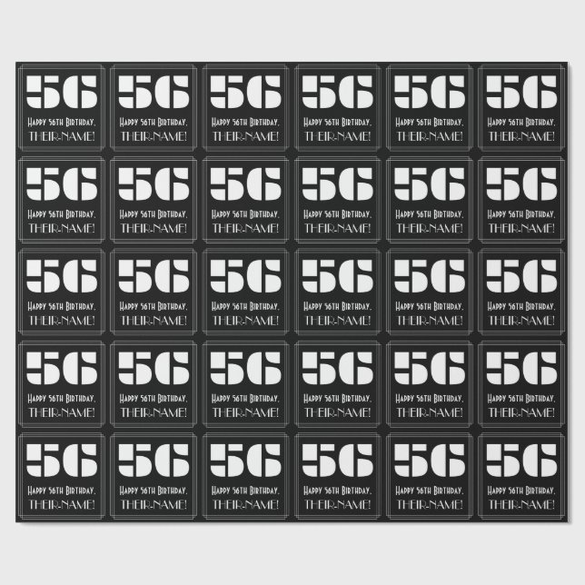 56-årsdag: Art Deco Inspirerad Look "56" & Namn Presentpapper (Platt)