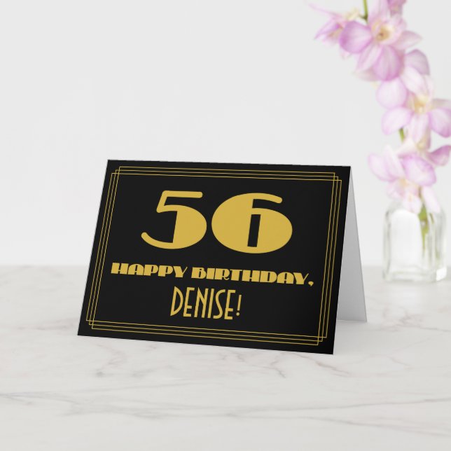 56:e födelsedagen: Namn + Art Deco Inspired (56) Kort (Orkide)