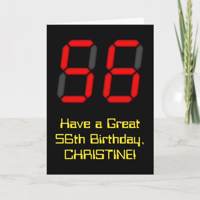 56:e födelsedagen: Red Digital Clock Stil "56" + N Kort (Framsida)