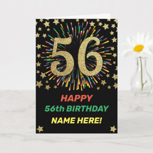 56:e födelsedagen, regnbåge i Guld Grattis på föde Kort