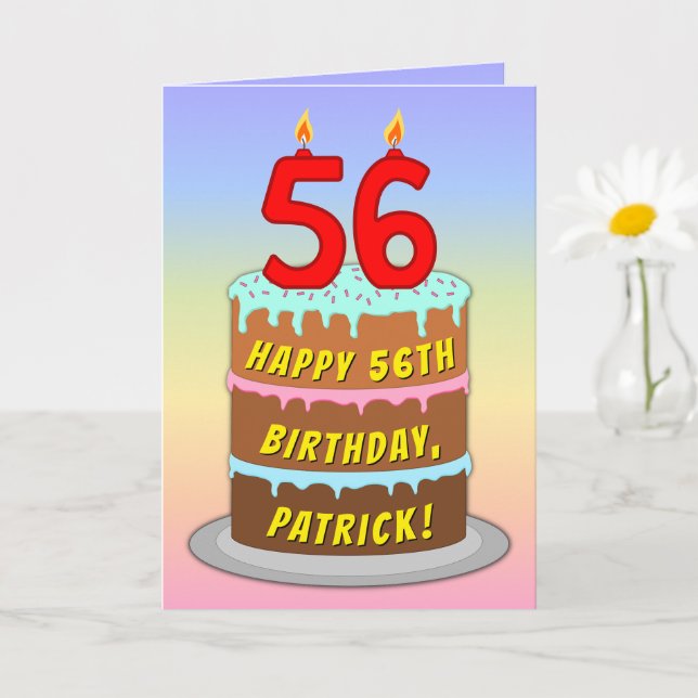 56:e födelsedagen - Roligt Cake & Candles, med ege Kort (Liten växt)