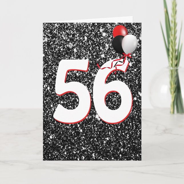 56:e födelsedagsballongen på svarta Glitter-kortet Kort (Framsida)