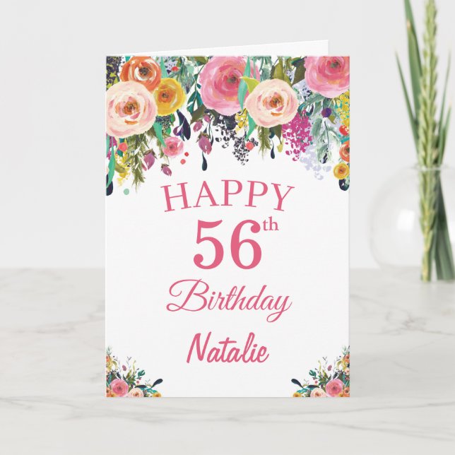 56:e födelsedagsdagen: Rosa för Blommigt av vatten Kort (Framsida)