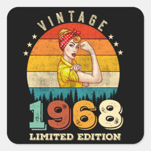 57 Ålder Bday 1968 Vintage 57:e födelsedagen Kvinn Fyrkantigt Klistermärke