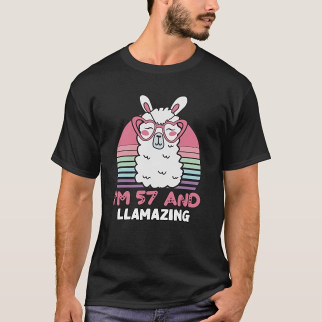 57-årig dagslamazing 57:e födelsedagen Llama T Shirt (Framsida)