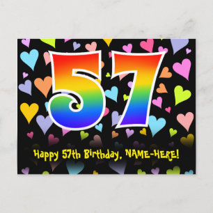 57-årsdag: Roligt hjärtmönster, regnbåge 57 Vykort