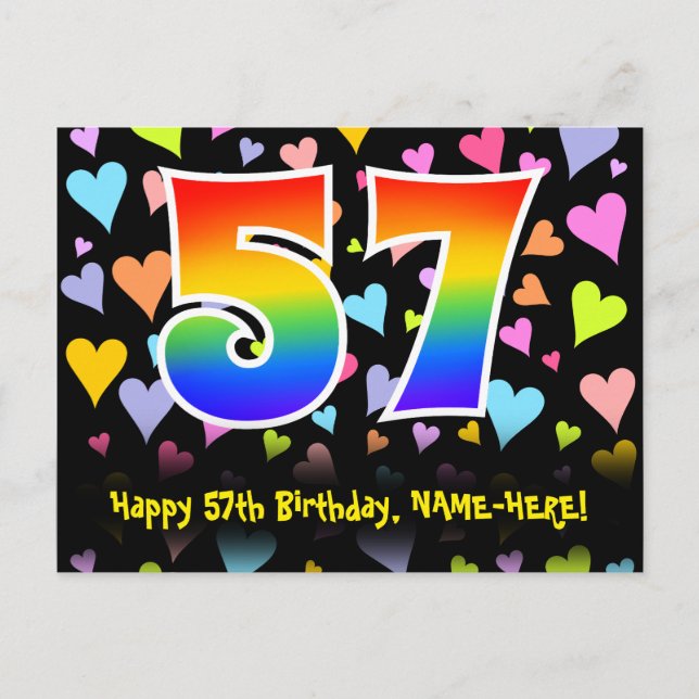 57-årsdag: Roligt hjärtmönster, regnbåge 57 Vykort (Framsida)