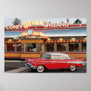 57 Chevy med 50:s Stil Coney Island Poster