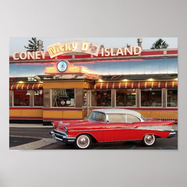 57 Chevy med 50:s Stil Coney Island Poster (Framsidan)