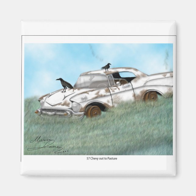 57 Chevy ut till Pasture. Magnet (Framsidan)