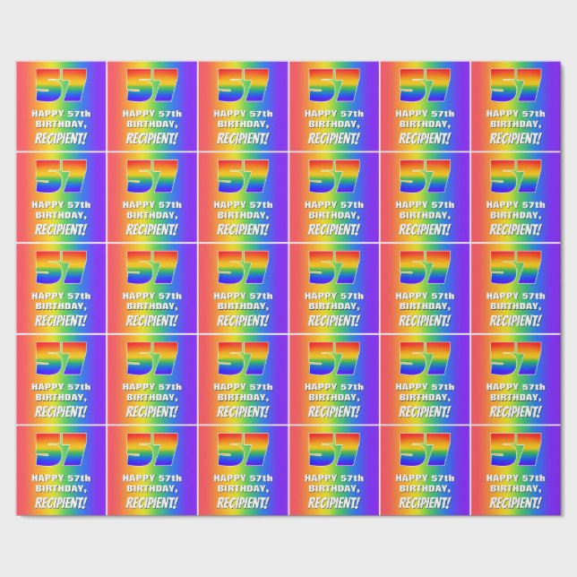 57:e födelsedag: färgfull, Roligt Rainbow Mönster  Presentpapper (Seam)