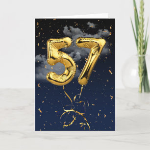 57:e födelsedag Guld Mylar Balloon and Confetti Ca Kort