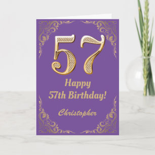 57:e födelsedag Lila och Guld Glitter Ram Kort