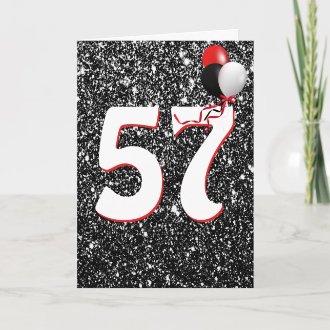 57:e födelsedag på svarta Glitter-kort Kort (Framsida)