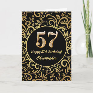 57:e födelsedag Svarta och Guld-Blommönstret Kort