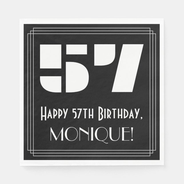 57:e födelsedagen: Art Deco Inspired Titta "57" +  Pappersservett (Framsidan)