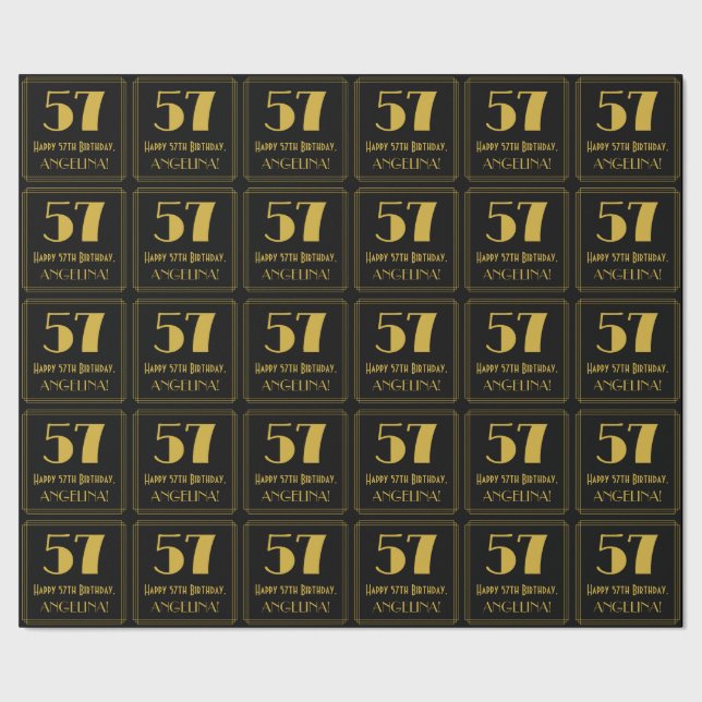 57:e födelsedagen ~ Art Deco Inspired Titta "57",  Presentpapper (Seam)