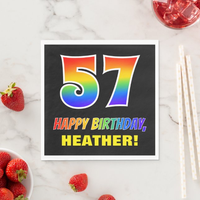 57:e födelsedagen: Fet, Roligt, Simple, Regnbåge 5 Pappersservett (Insitu)