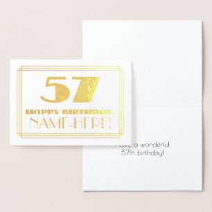 57:e födelsedagen; Namn + Art Deco Inspired (57) Folierat Kort