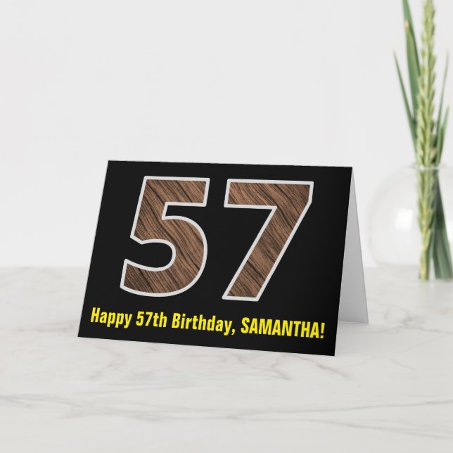 57:e födelsedagen: Namn + Faux Wood Grain Mönster  Kort (Framsida)