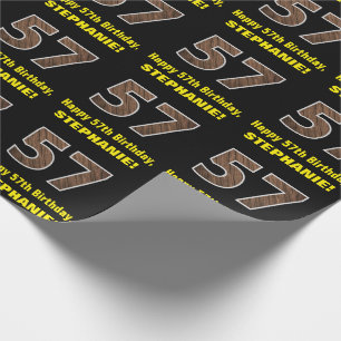 57:e födelsedagen: Namn & Faux Wood Grain Mönster Presentpapper