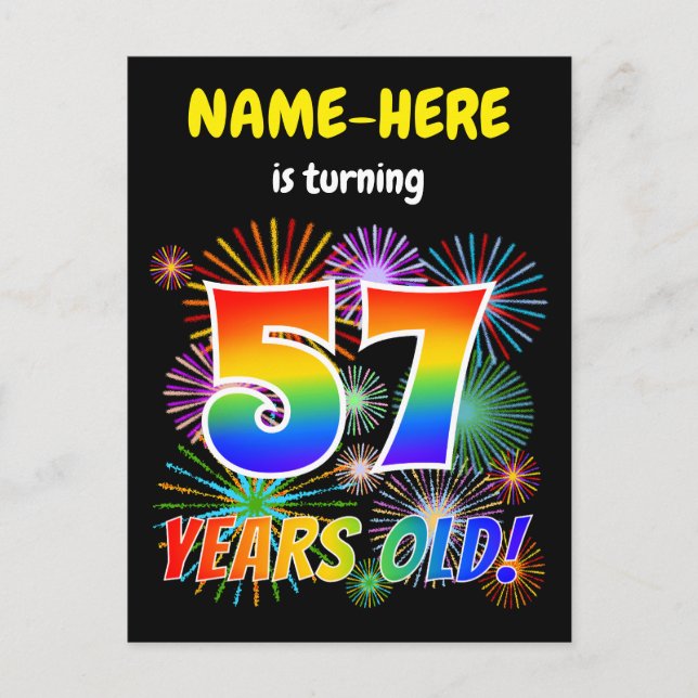 57:e födelsedagen - Roligt Fireworks, Regnbåge "57 Vykort (Framsida)