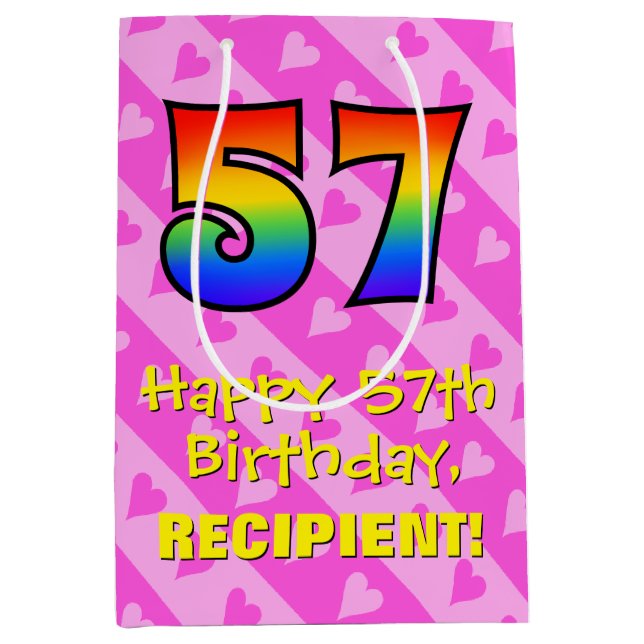 57:e födelsedagen: Roligt Rosa Hearts Rand; Regnbå (Framsidan)