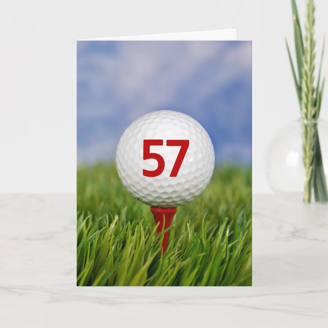 57:e födelsedags golfboll på röd tee  kort (Framsida)