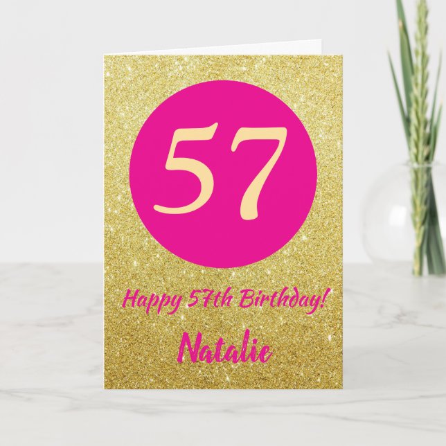 57:e Grattis på födelsedagen Shock rosa och Guld G Kort (Framsida)