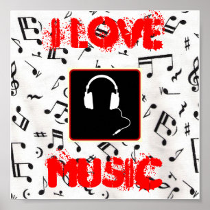 57MusicNotes headphones1, ÄLSKAR JAG, MUSIK Poster