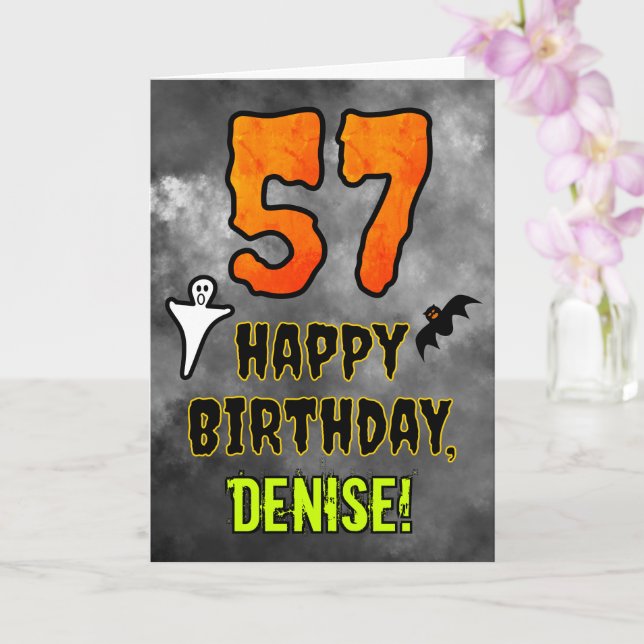 57th Birthday: Eerie Halloween Theme + Custom Name Kort (Orkide)