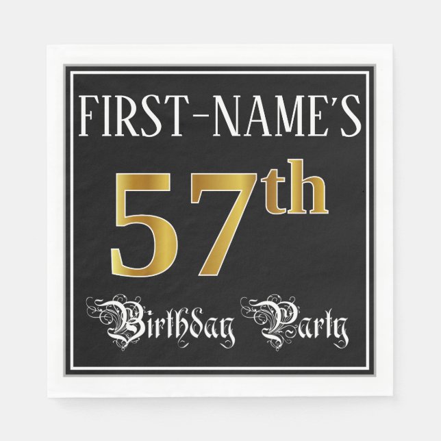 57th Birthday Party — Fancy Script, Faux Gold Look Pappersservett (Framsidan)