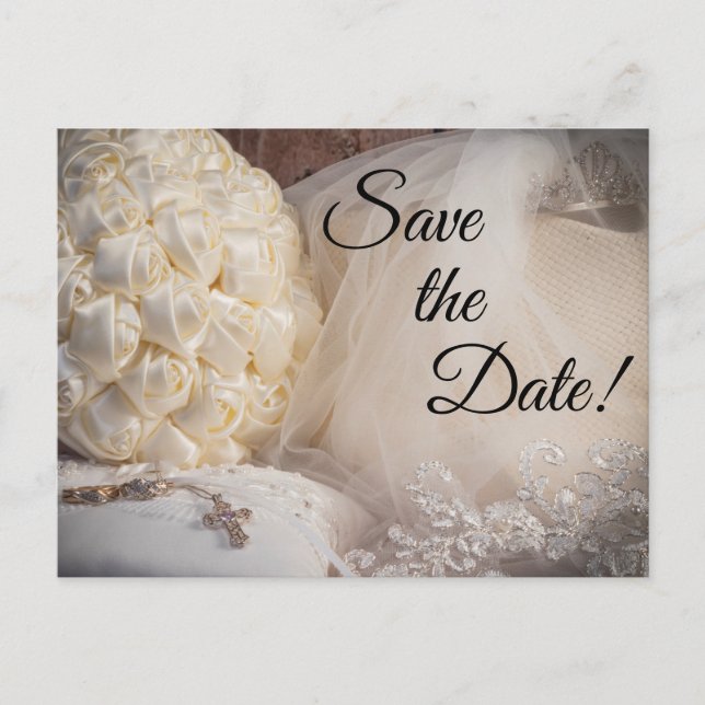 5882-Bouquet w/Ringar, Kor, Veil Vykort (Framsida)