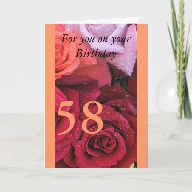 58-årsdag Färgglada Rosor Ålder Födelsedags Kort (Framsida)
